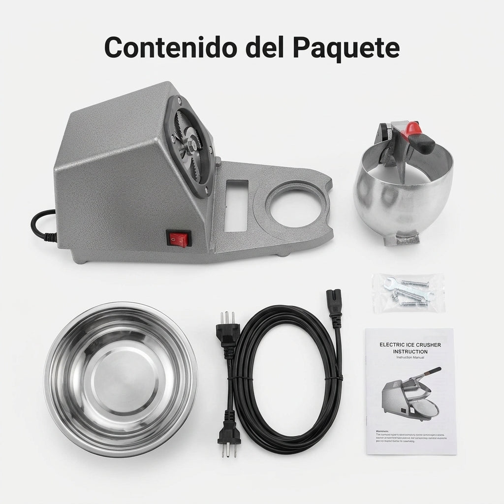 Electric ice crusher — Contenido del Paquete - Vista Aerea | Generated by Modelize