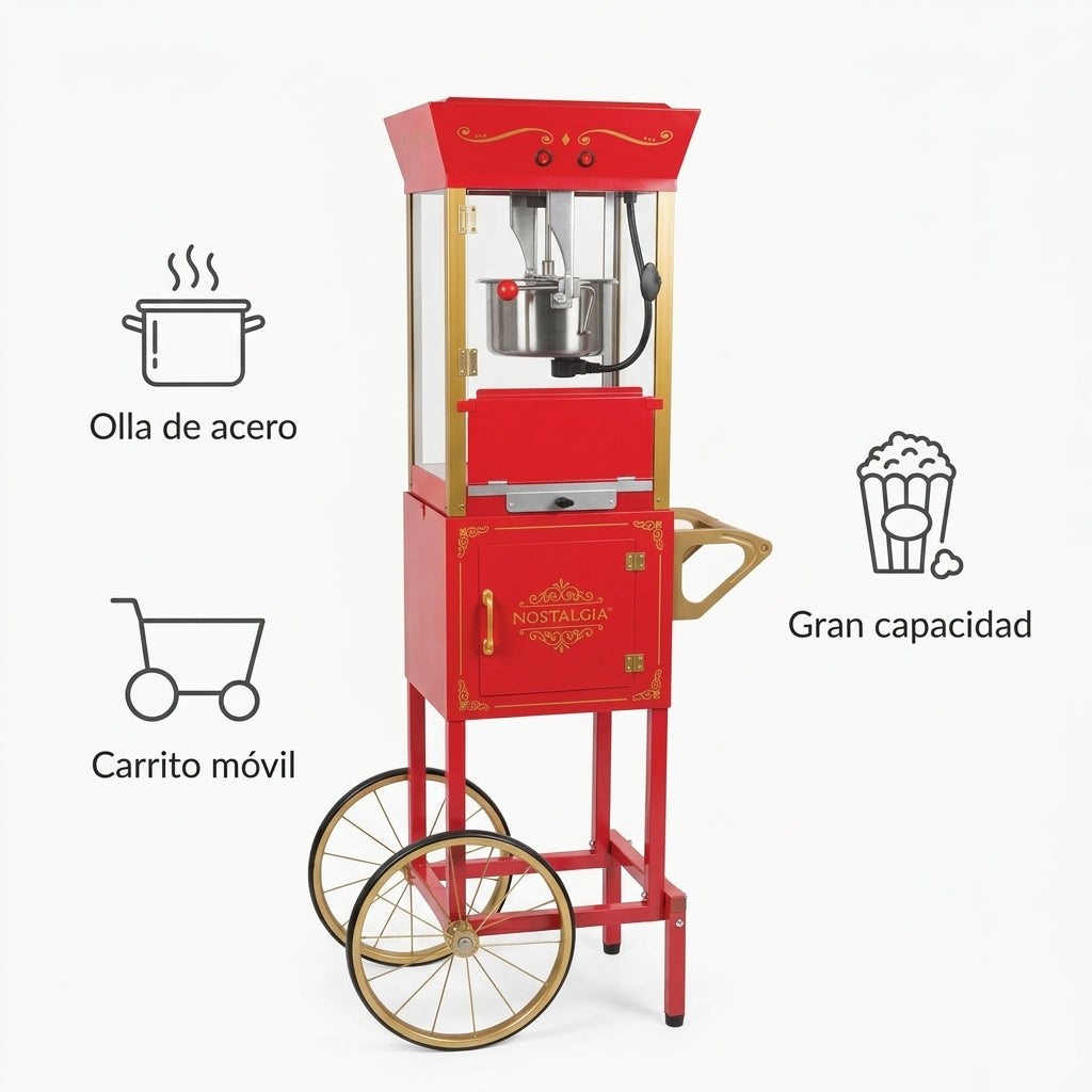 Popcorn machine with cart — Infografia de Caracteristicas | Generated by Modelize