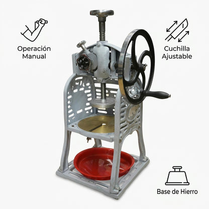 Manual shaved ice machine — Infografia de Caracteristicas | Generated by Modelize