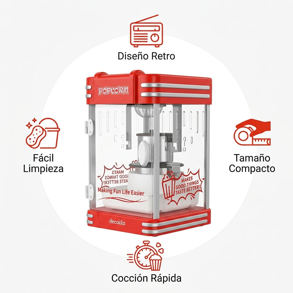 Mini Popcorn Machine — Infografia de Caracteristicas | Generated by Modelize