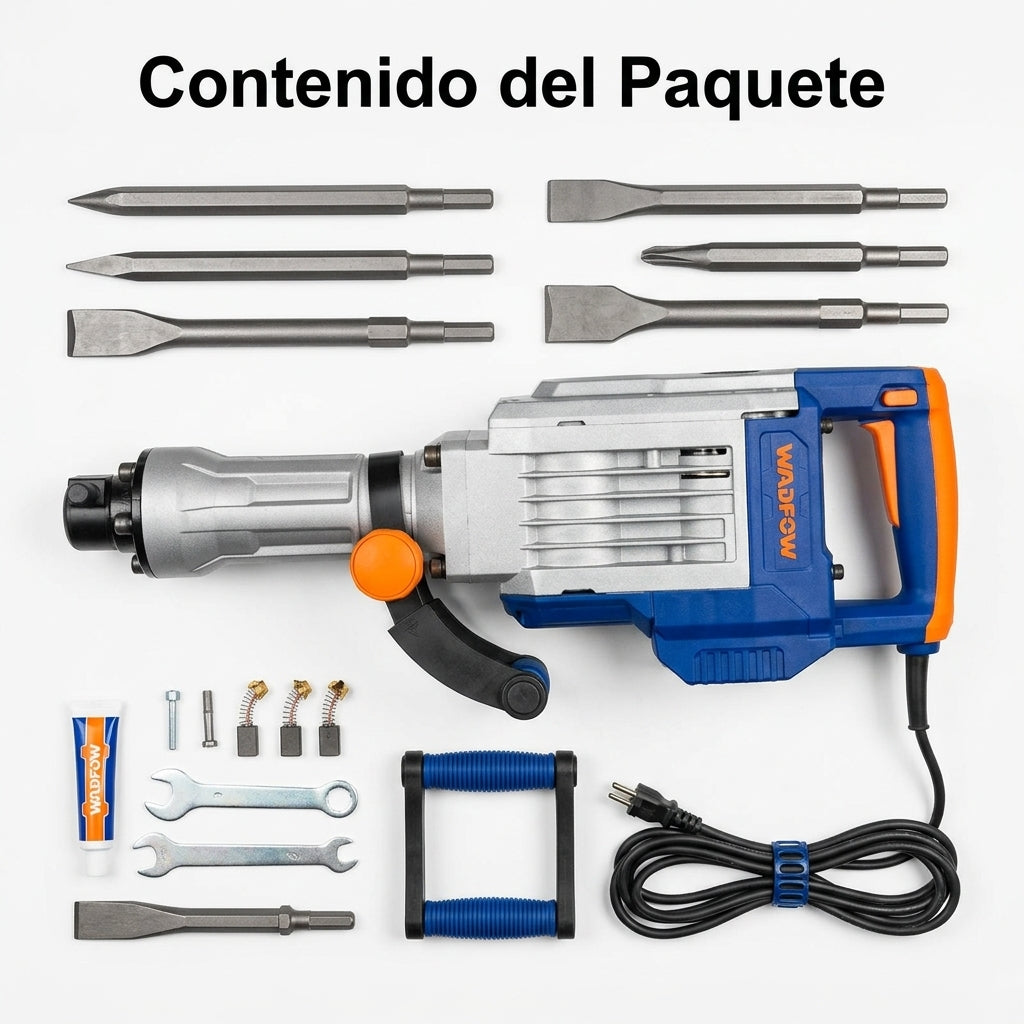 Industrial Demolition Hammer — Contenido del Paquete - Vista Aerea | Generated by Modelize