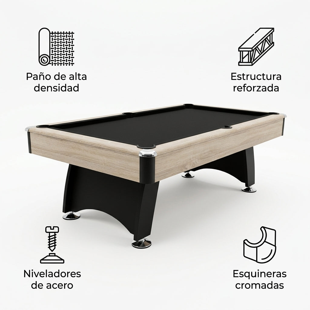Pool Table — Infografia de Caracteristicas | Generated by Modelize