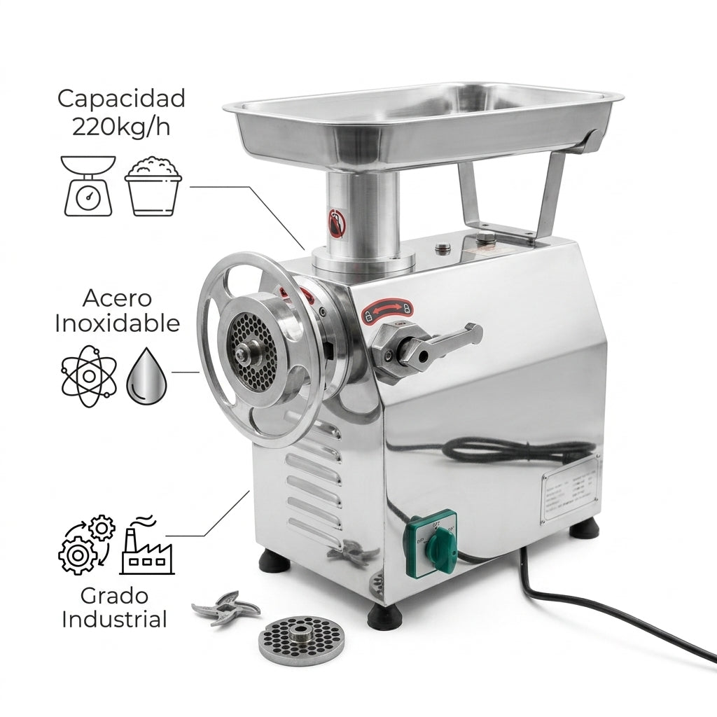 Commercial meat grinder — Infografia de Caracteristicas | Generated by Modelize