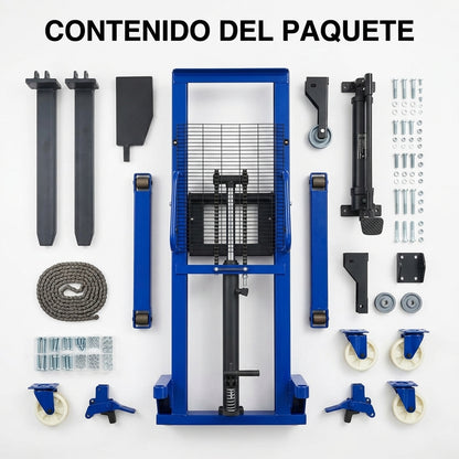 Hydraulic Manual Stacker — Contenido del Paquete - Vista Aerea | Generated by Modelize