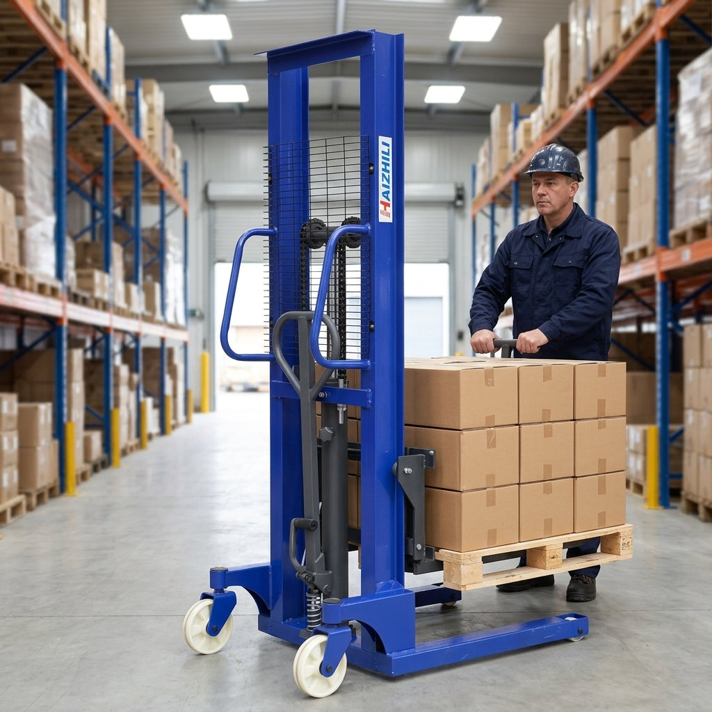 Manual hydraulic pallet stacker — Estilo de Vida - Producto en Uso | Generated by Modelize