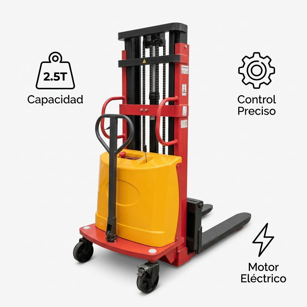 Electric pallet stacker — Infografia de Caracteristicas | Generated by Modelize