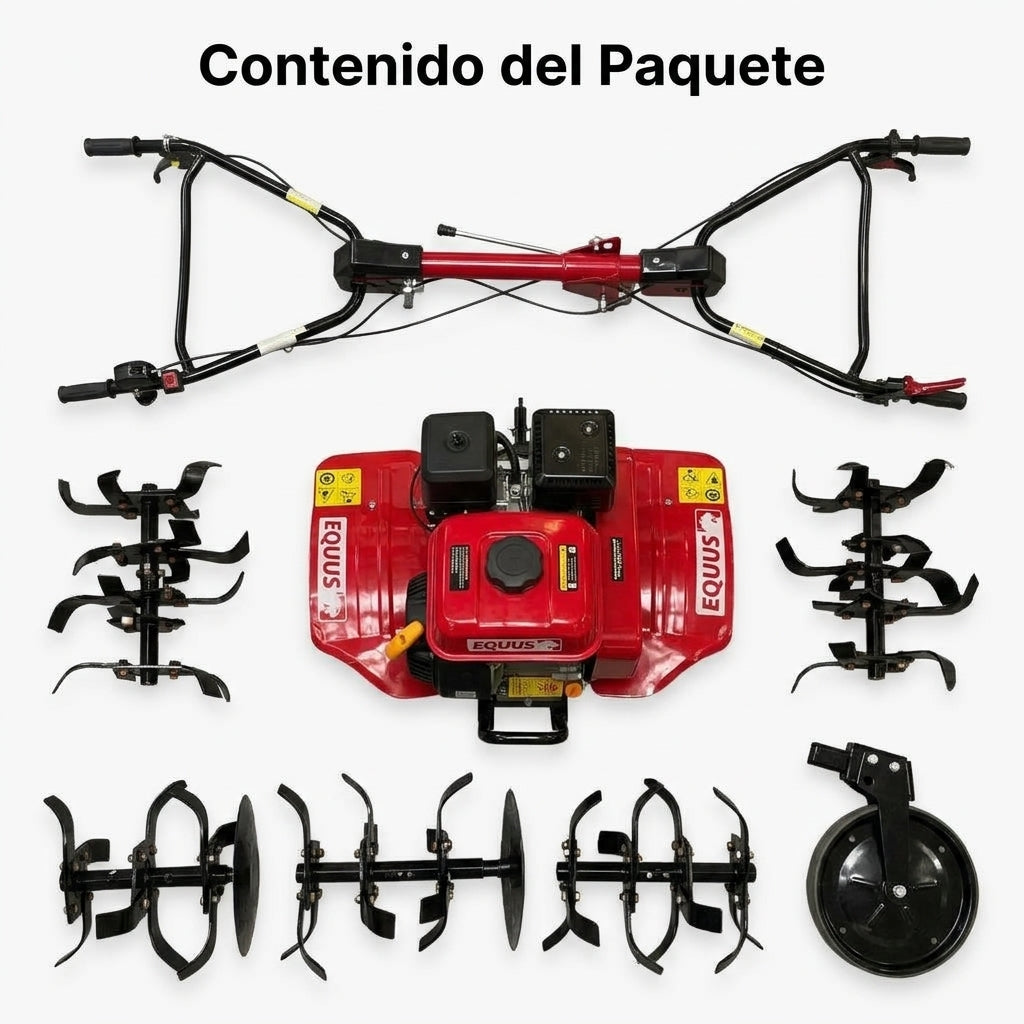 Gasoline Motor Cultivator — Contenido del Paquete - Vista Aerea | Generated by Modelize