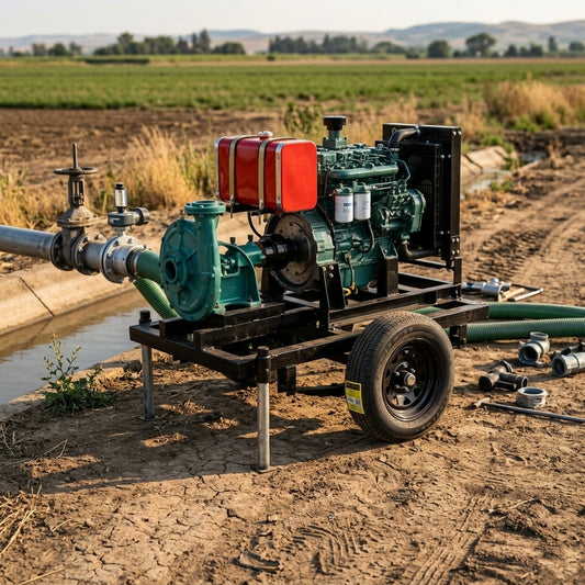 Industrial diesel motor pump on trailer — Estilo de Vida - Producto en Uso | Generated by Modelize