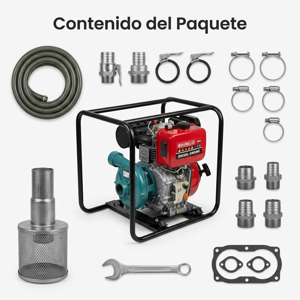 High-pressure diesel water pump — Contenido del Paquete - Vista Aerea | Generated by Modelize