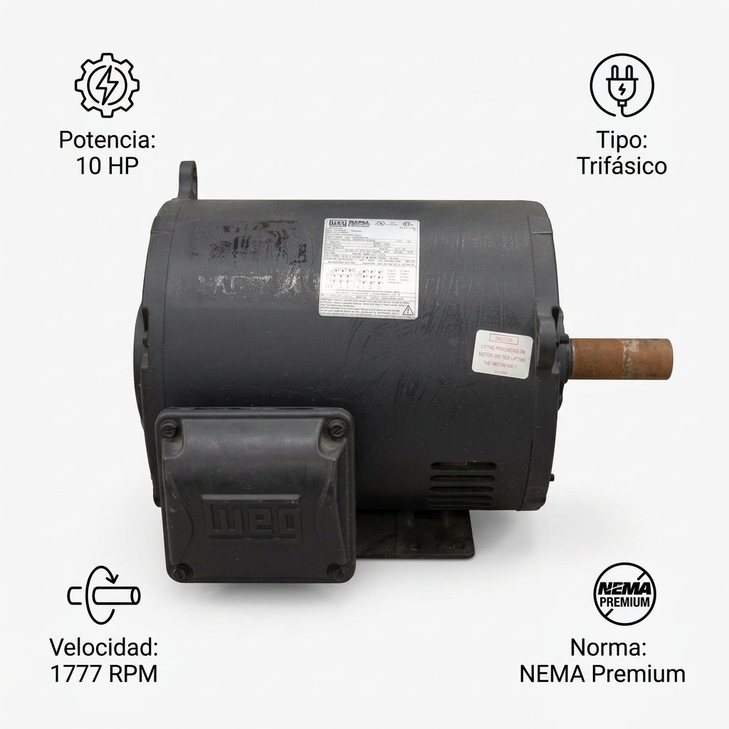 Industrial Three-Phase Electric Motor — Infografia de Caracteristicas | Generated by Modelize