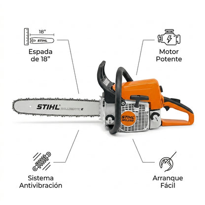 Gasoline Chainsaw — Infografia de Caracteristicas | Generated by Modelize