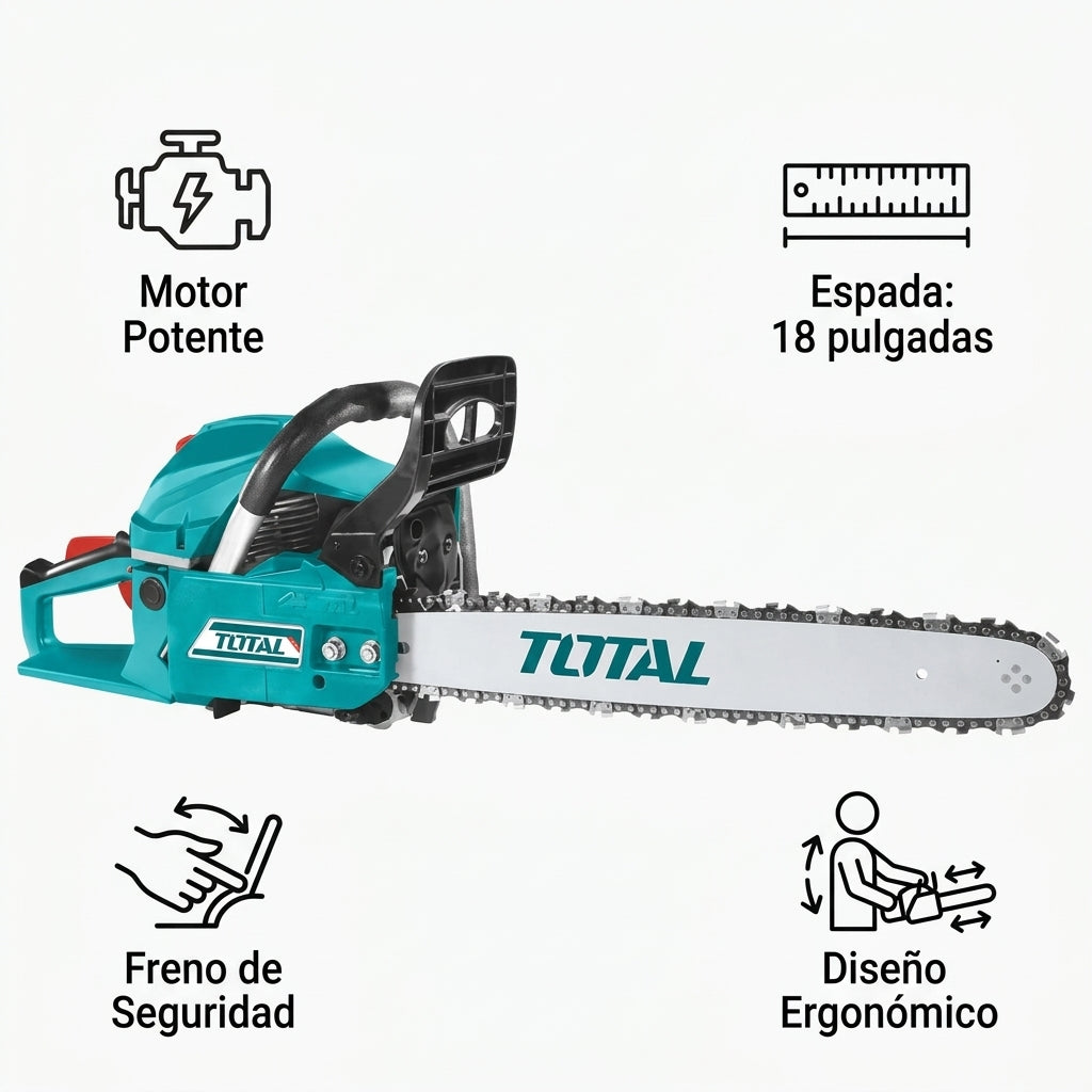 Gasoline chainsaw — Infografia de Caracteristicas | Generated by Modelize