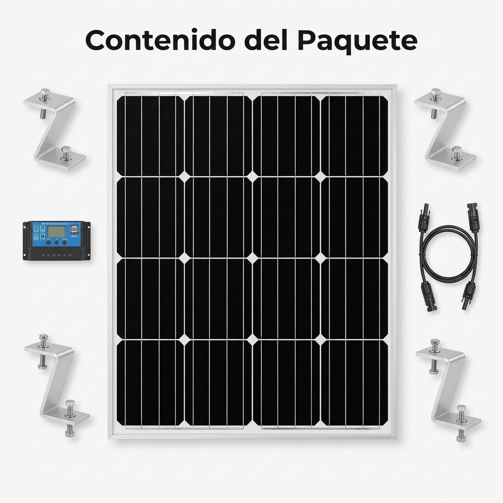 Monocrystalline Solar Panel — Contenido del Paquete - Vista Aerea | Generated by Modelize
