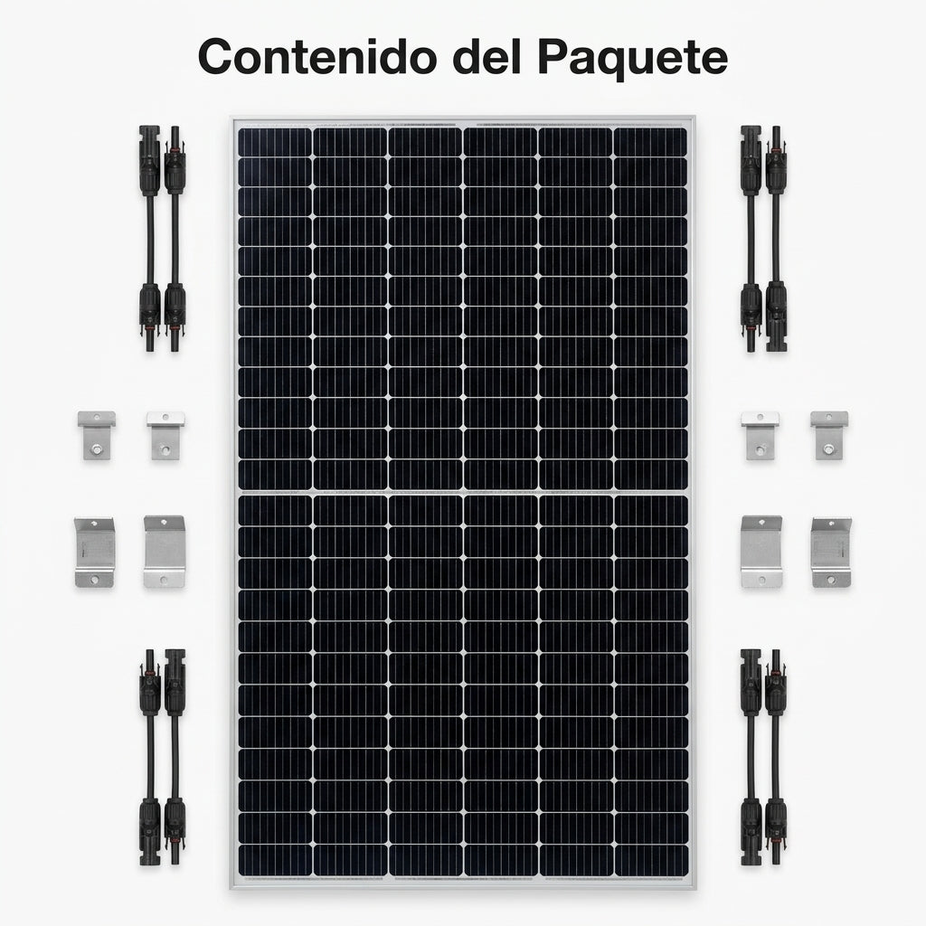 Monocrystalline Solar Panel — Contenido del Paquete - Vista Aerea | Generated by Modelize