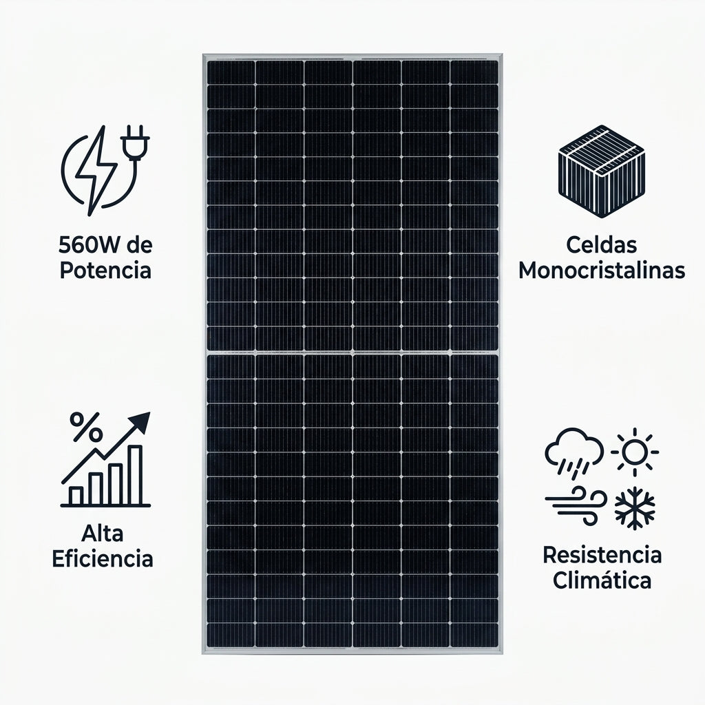 Panel Solar Monocristalino — Infografia de Caracteristicas | Generated by Modelize