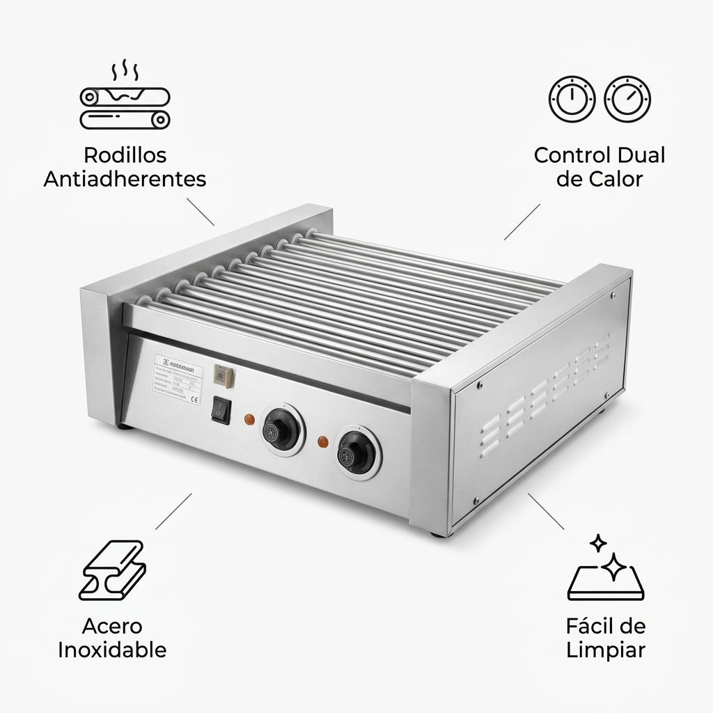 Commercial Hot Dog Roller Grill — Infografia de Caracteristicas | Generated by Modelize