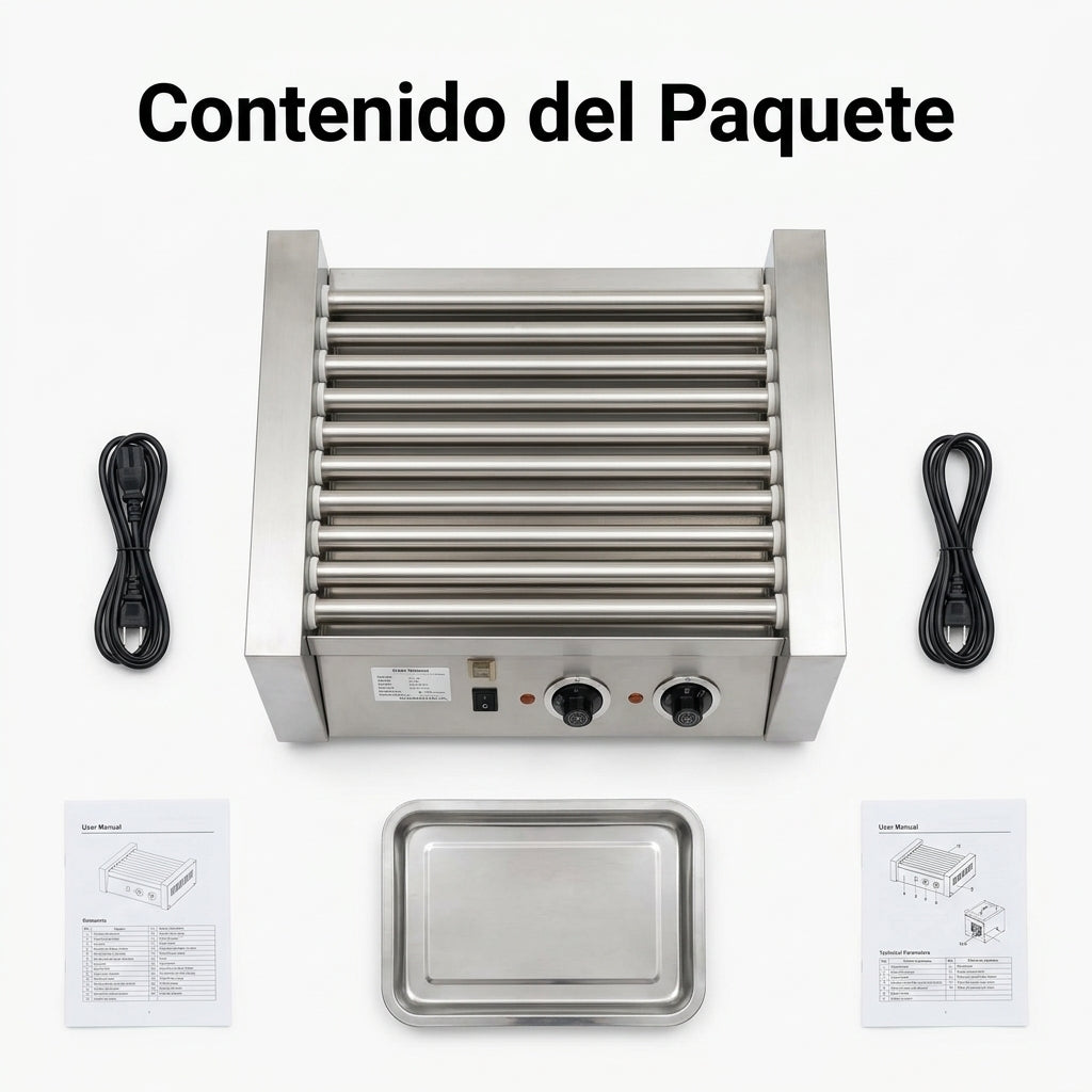 Industrial hot dog roller grill — Contenido del Paquete - Vista Aerea | Generated by Modelize