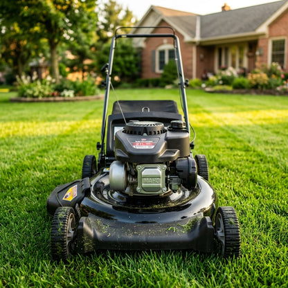 Gas-powered walk-behind lawn mower — Estilo de Vida - Producto en Uso | Generated by Modelize