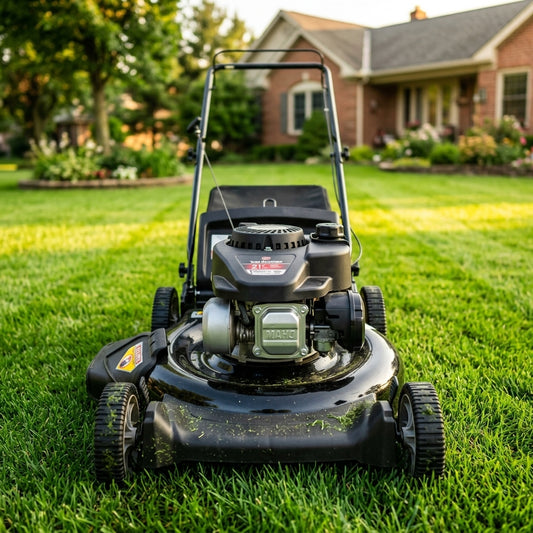 Gas-powered walk-behind lawn mower — Estilo de Vida - Producto en Uso | Generated by Modelize