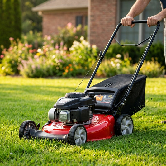 Gas-powered walk-behind lawn mower — Estilo de Vida - Producto en Uso | Generated by Modelize