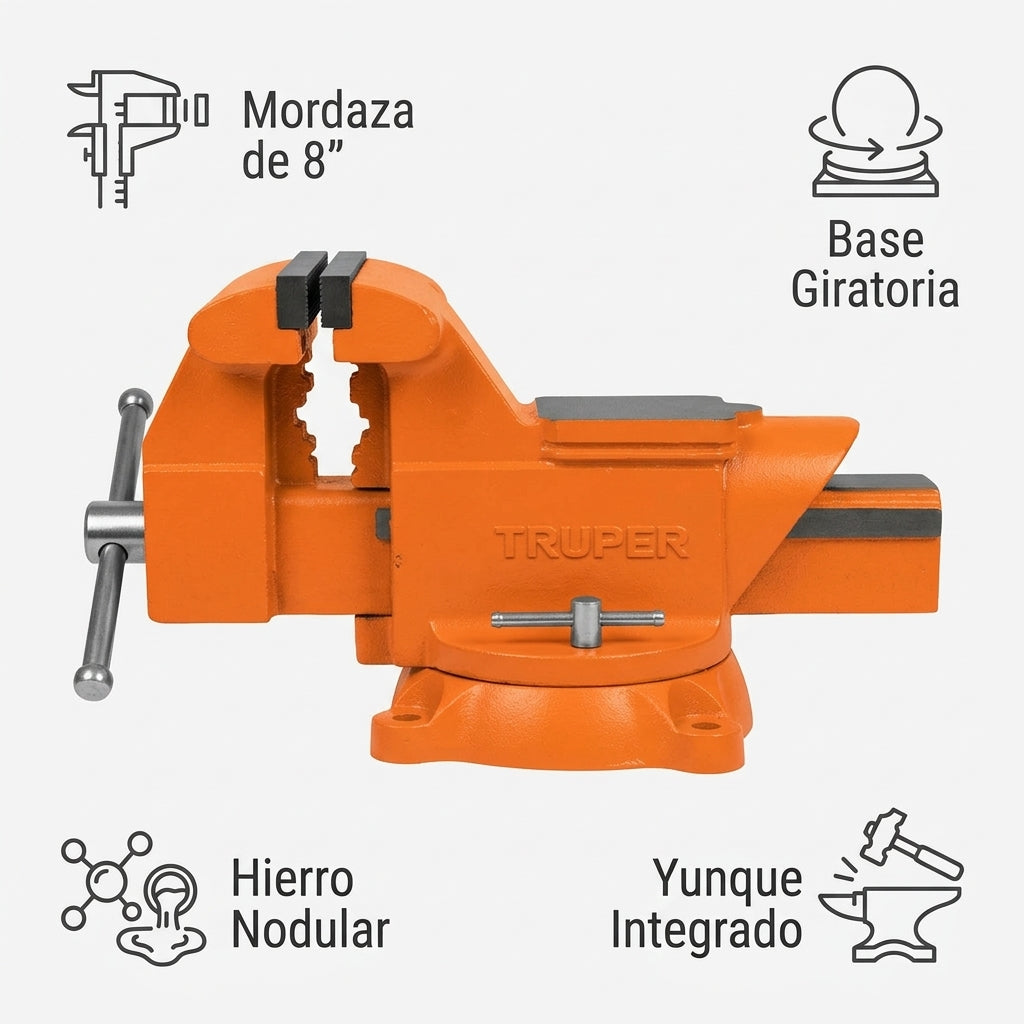Industrial Bench Vise — Infografia de Caracteristicas | Generated by Modelize