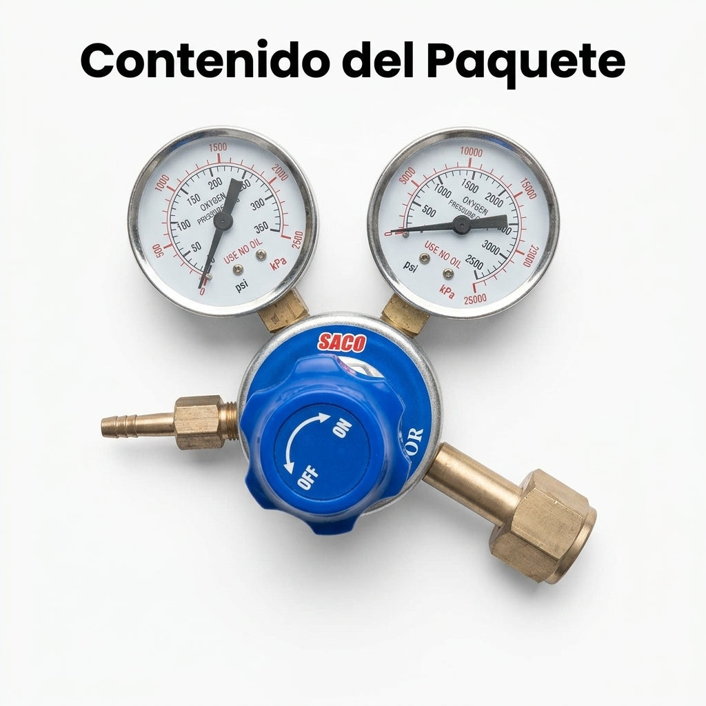 Double Oxygen Regulator — Contenido del Paquete - Vista Aerea | Generated by Modelize