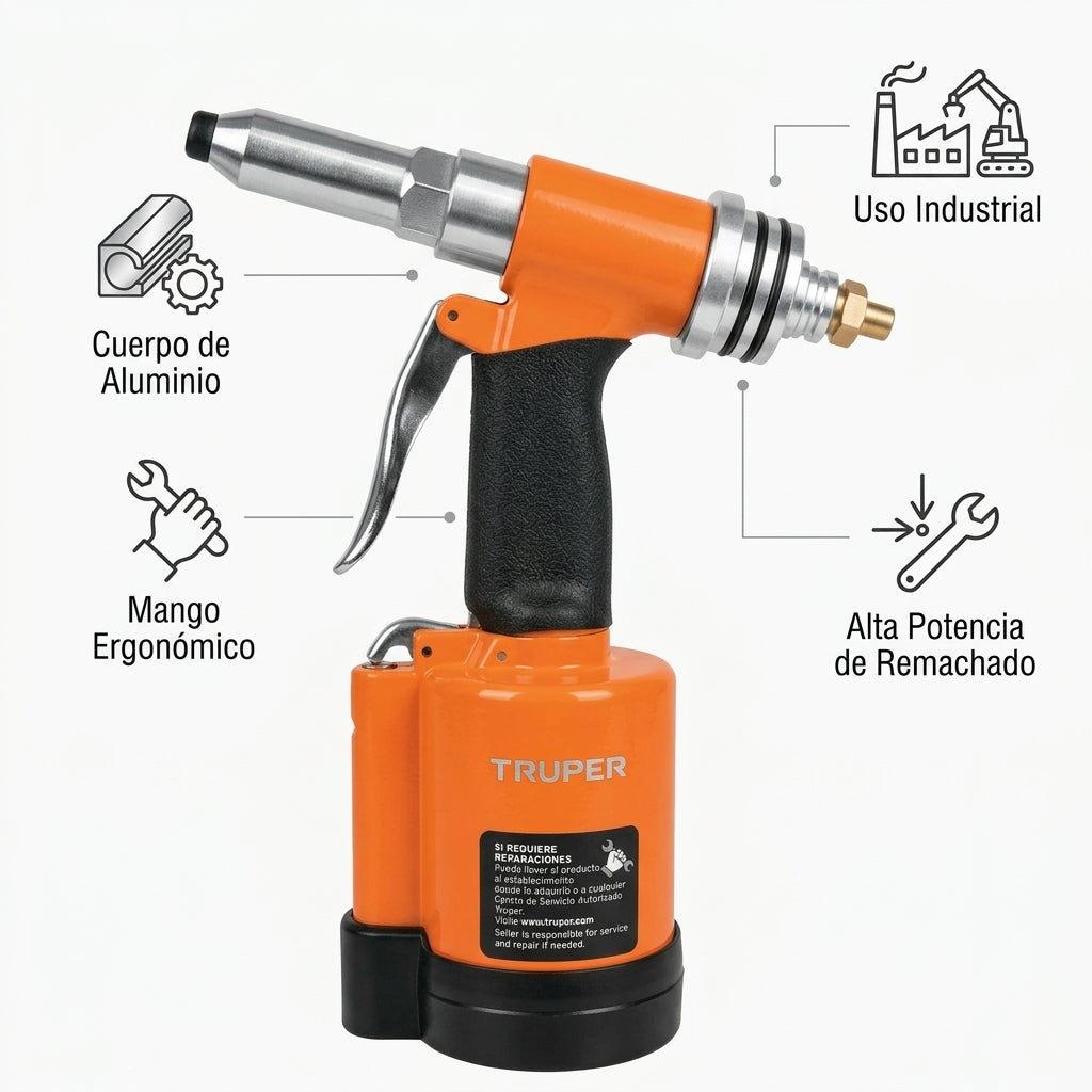 Pneumatic riveter — Infografia de Caracteristicas | Generated by Modelize