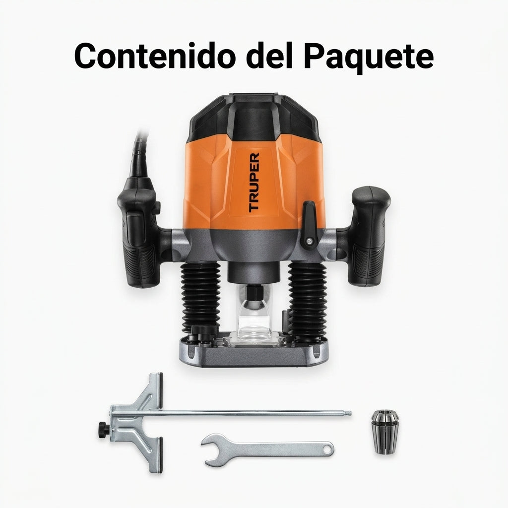 Electric Plunge Router — Contenido del Paquete - Vista Aerea | Generated by Modelize