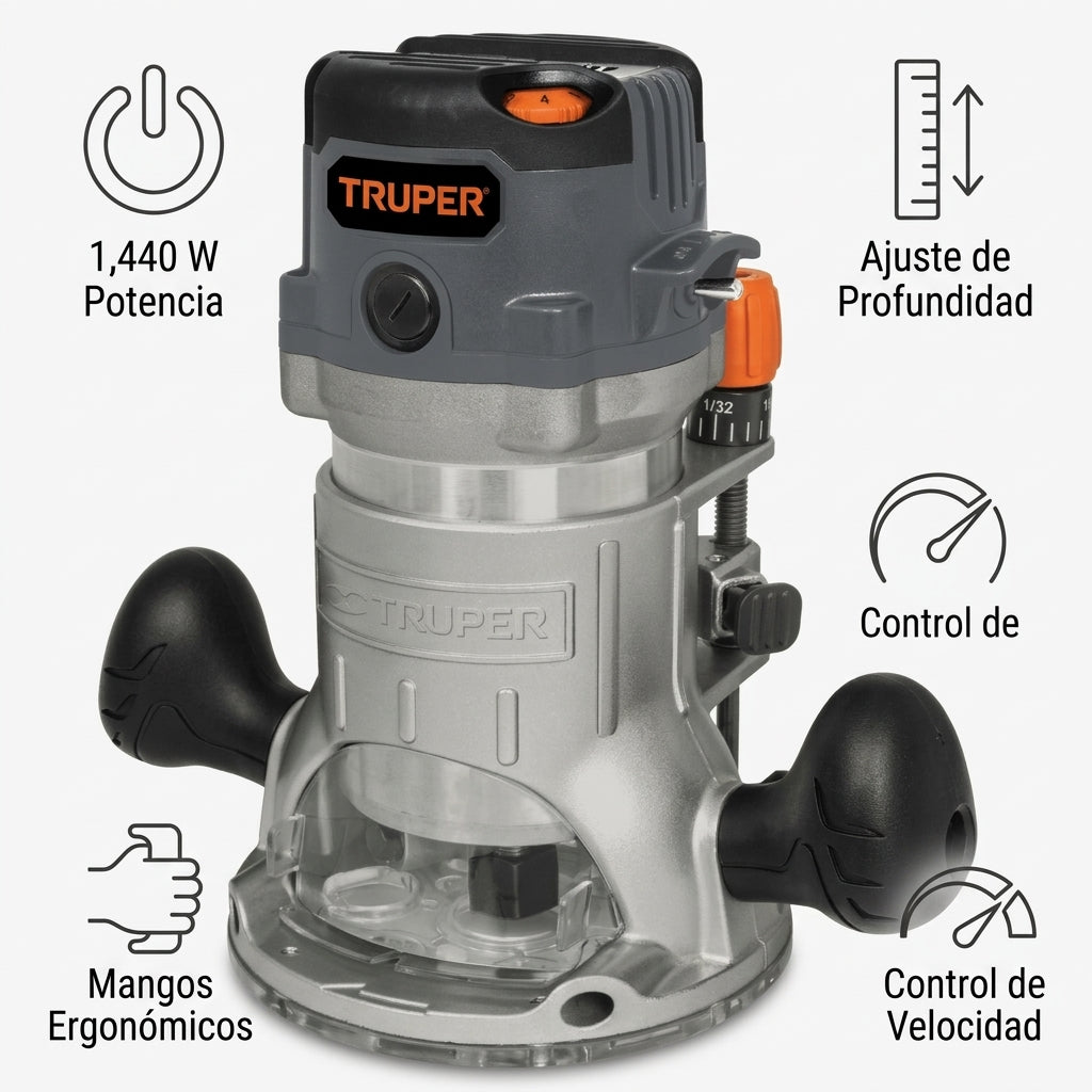 Industrial wood router — Infografia de Caracteristicas | Generated by Modelize