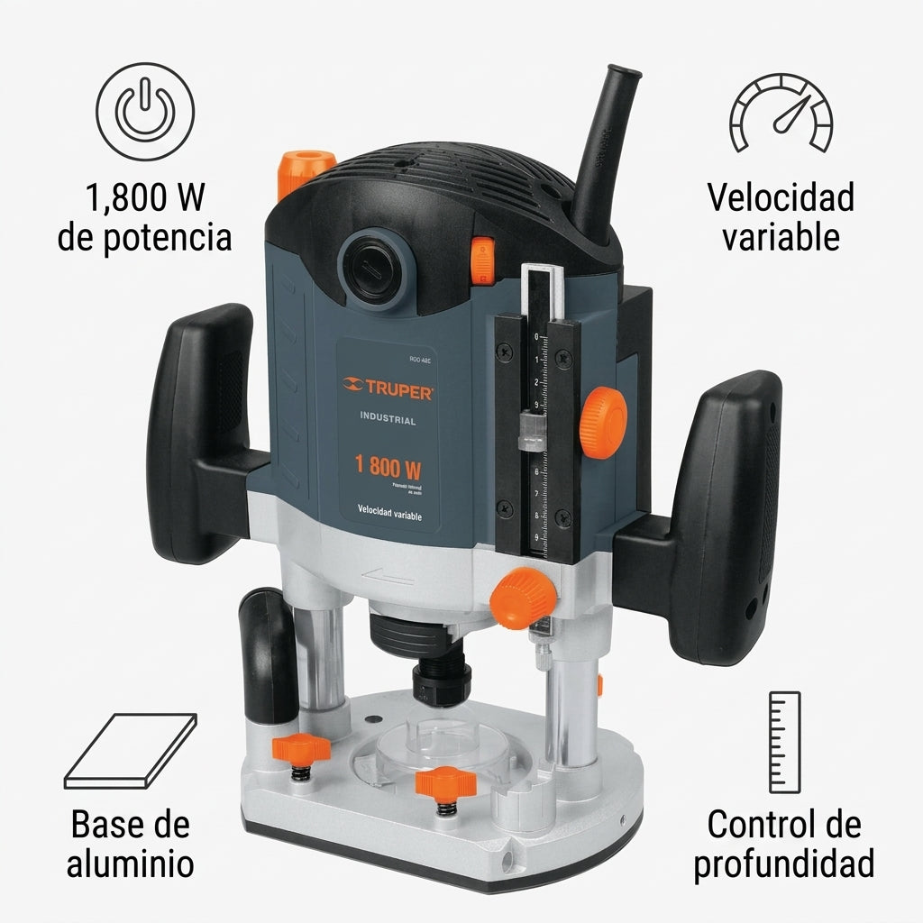 Industrial Plunge Router — Infografia de Caracteristicas | Generated by Modelize