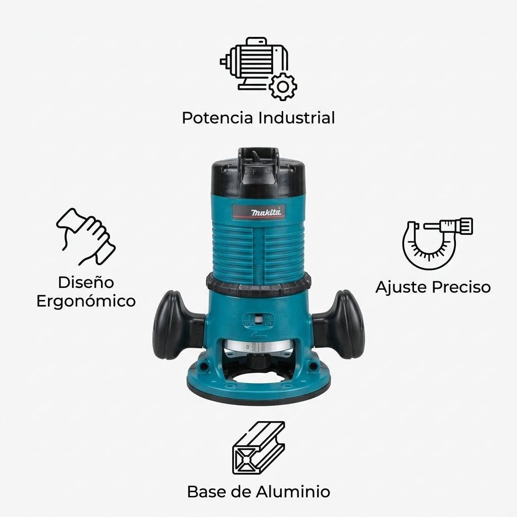 Industrial Wood Router — Infografia de Caracteristicas | Generated by Modelize