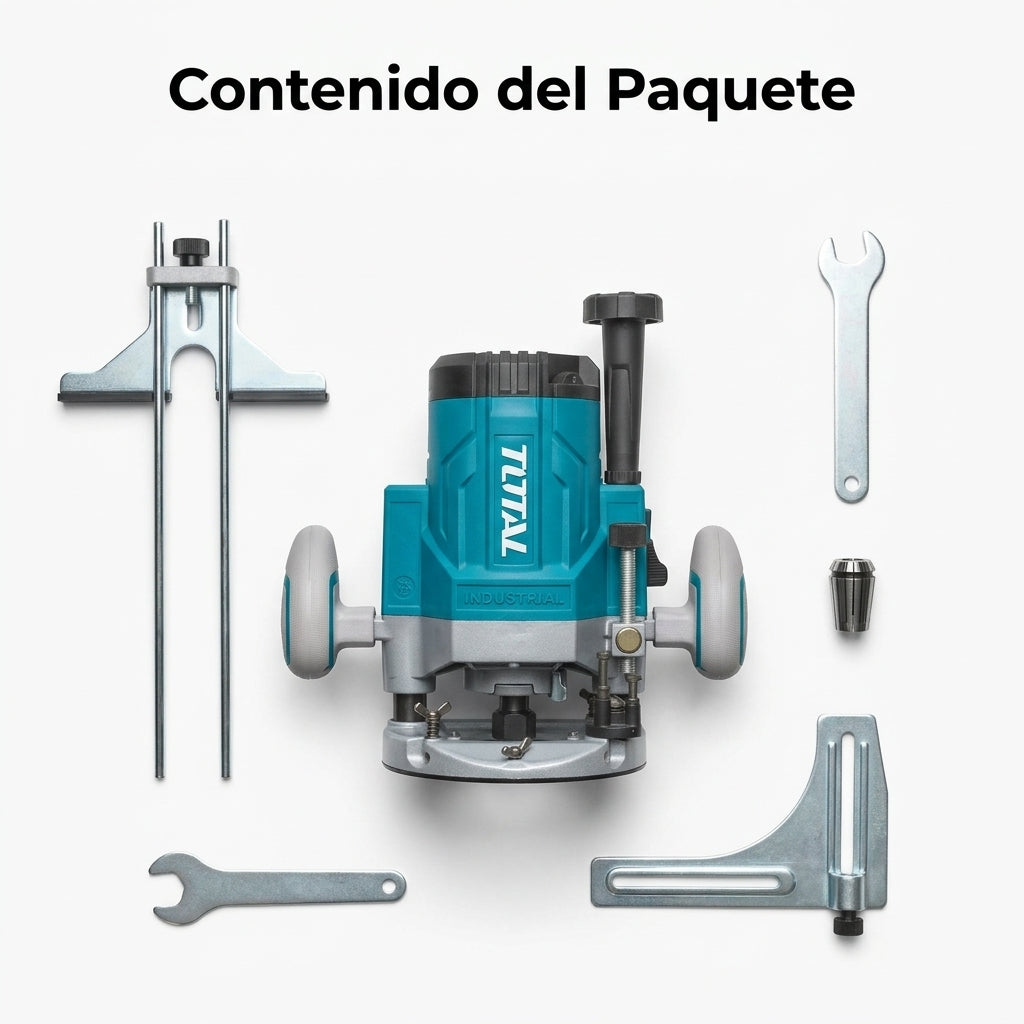 Electric Plunge Router — Contenido del Paquete - Vista Aerea | Generated by Modelize