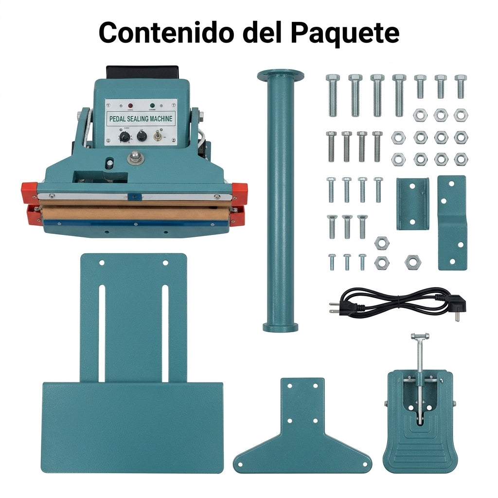 Industrial pedestal heat sealer — Contenido del Paquete - Vista Aerea | Generated by Modelize