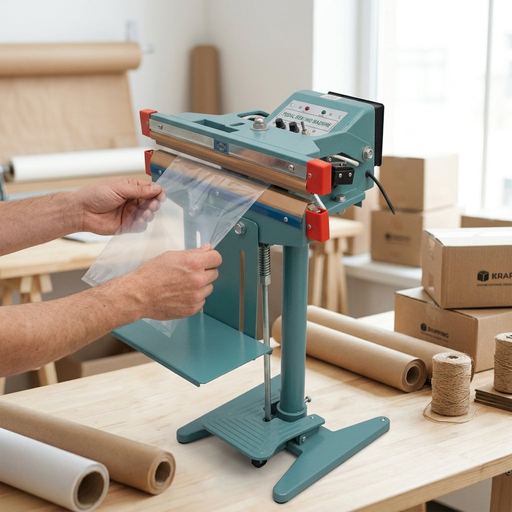 Industrial pedestal heat sealer — Estilo de Vida - Producto en Uso | Generated by Modelize