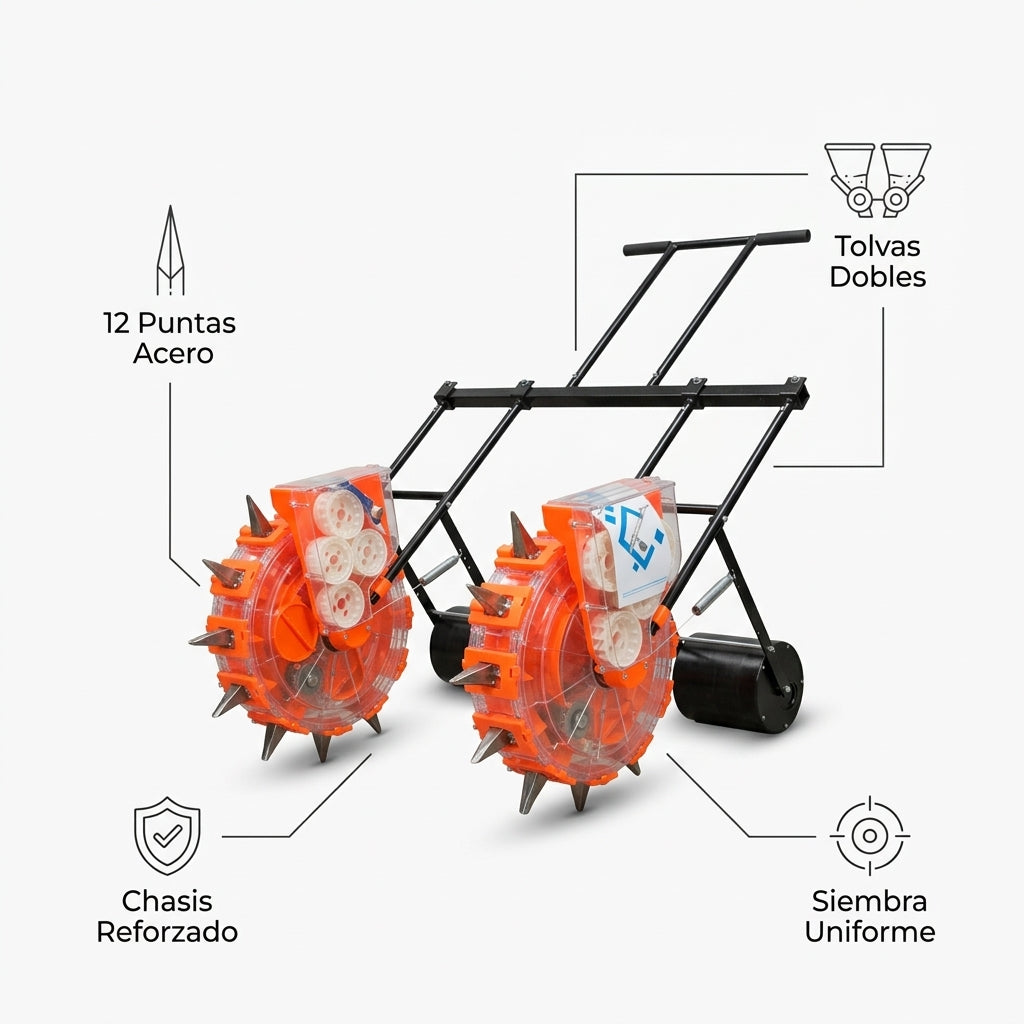 Manual dual-row seeder — Infografia de Caracteristicas | Generated by Modelize