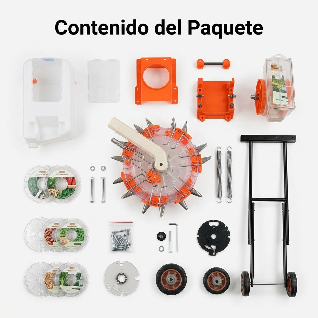 Manual seeder and fertilizer machine — Contenido del Paquete - Vista Aerea | Generated by Modelize