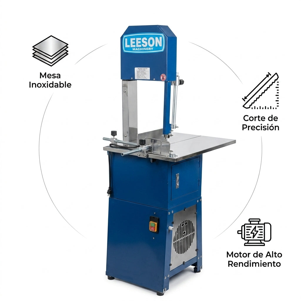 Industrial meat and bone band saw — Infografia de Caracteristicas | Generated by Modelize