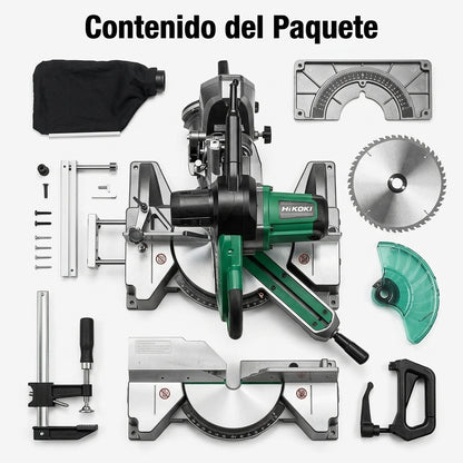 12-Inch Dual Bevel Sliding Compound Miter Saw — Contenido del Paquete - Vista Aerea | Generated by Modelize