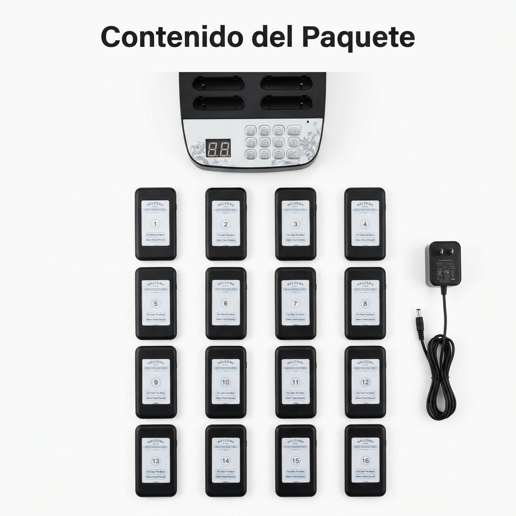 Wireless Guest Paging System — Contenido del Paquete - Vista Aerea | Generated by Modelize