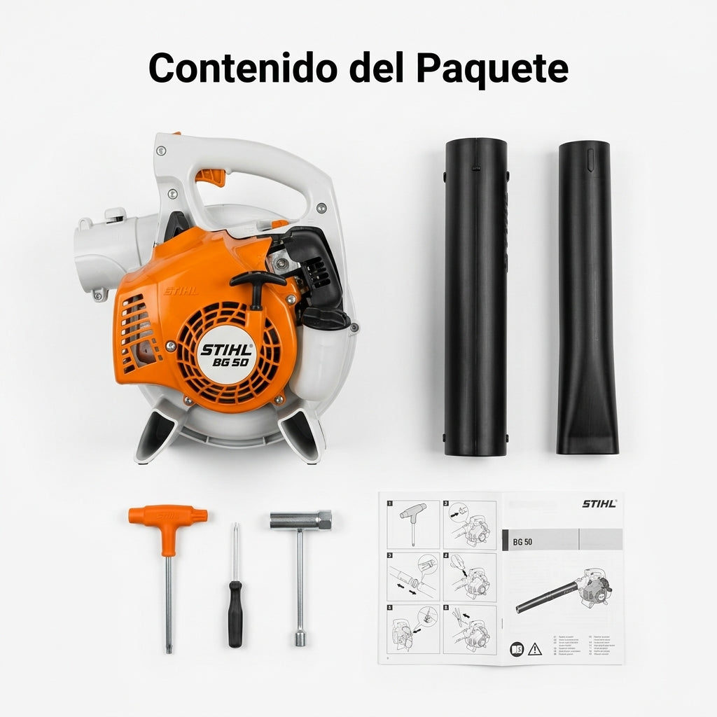 Gasoline leaf blower — Contenido del Paquete - Vista Aerea | Generated by Modelize
