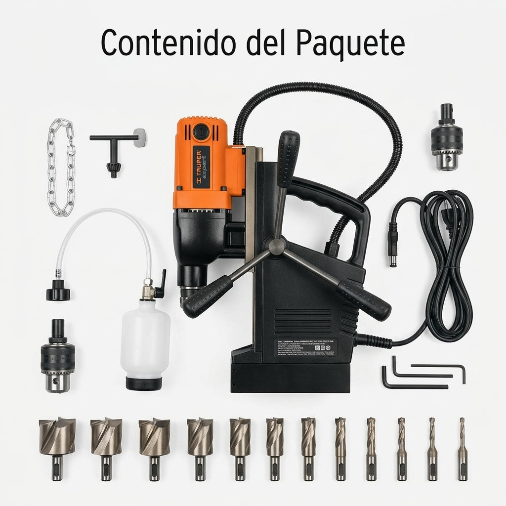 Industrial Magnetic Drill — Contenido del Paquete - Vista Aerea | Generated by Modelize