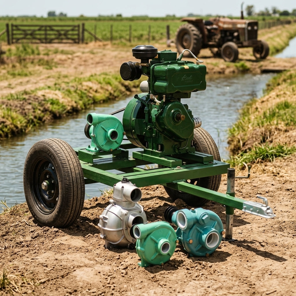 Industrial diesel water pump with trailer — Estilo de Vida - Producto en Uso | Generated by Modelize