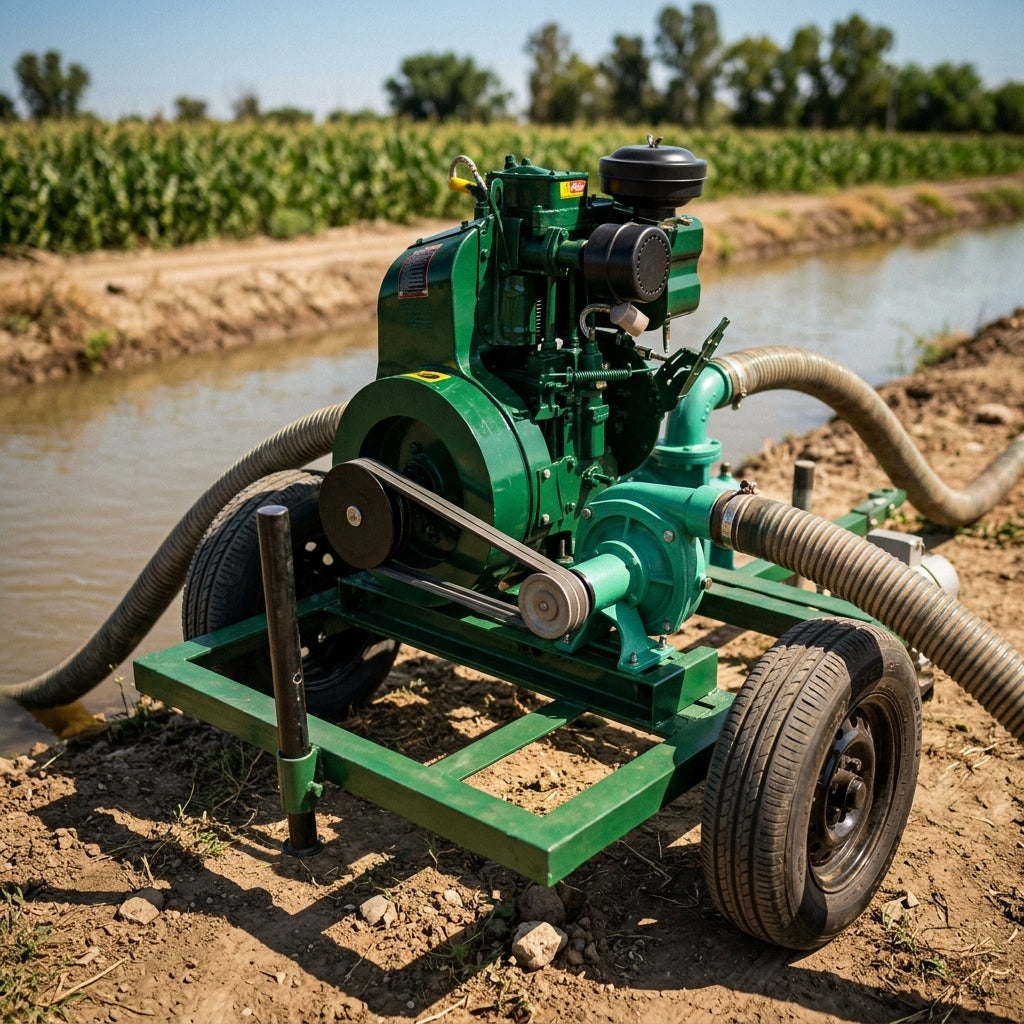 Diesel engine water pump unit on trailer — Estilo de Vida - Producto en Uso | Generated by Modelize