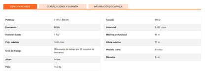 BOMBA DE AGUA SUMERGIBLE DE 2 HP TRUPER